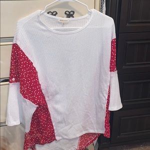 White and Red Hearts Flowy Oversized Blouse